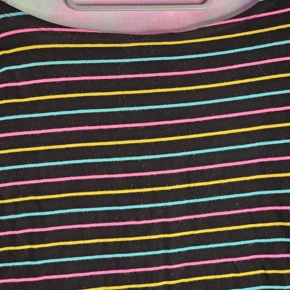 H&M Women's Black Pink Blue & Yellow Striped Short Sleeve Top Size S - Picture 7 of 9